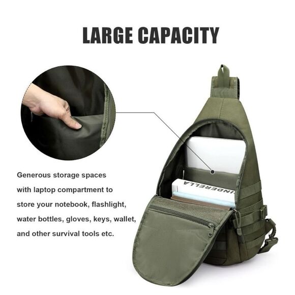 CCDW Tactical EDC Sling Backpack, Military Rover Shoulder Sling Bag Pack with Pi - Picture 6 of 6